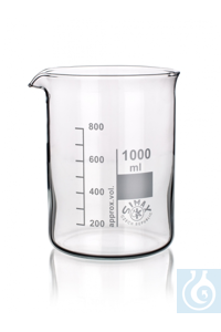 Maatbeker lage vorm, 5 ml, afm. Ø 22 x H 30 mm, met bek en schaalverdeling, Simax®...